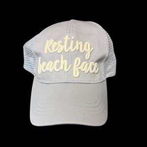 Resting Beach Face CC Gray Cap Women’s Adjustable  Ponytail Hole Trucker Hat
